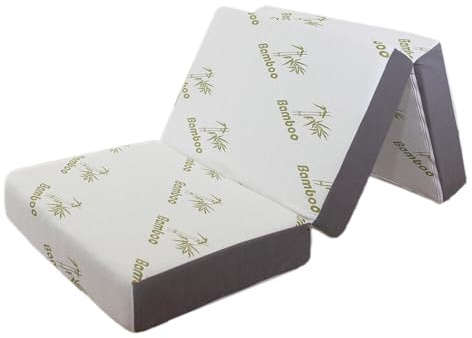Panana 10cm Thick Tri-fold Memory Foam Floor Folding Mattress Topper Bamboo Fiber Cover Portable Camping Guest(3FT)