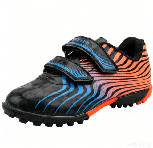 MiFeloo Turf Soccer Shoes Boys Girls Soccer Cleats TF Toddler Soccer Cleats, Black Orange, 7 UK Child