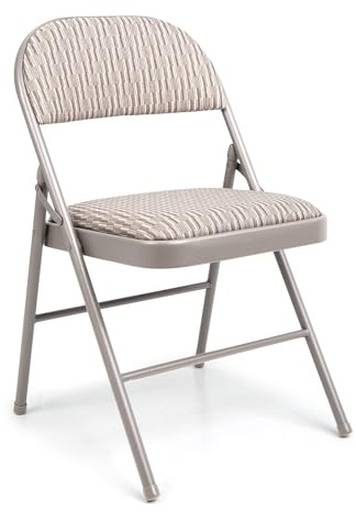 Crystals Deluxe Fabric Folding Foldable Chairs, Heavy Duty Fold Away Chair with Padded Fabric Seats & Metal Frame for Dinning, Home, Office, Indoor & Outdoor Use - Grey (1)