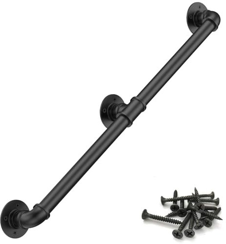 Handlauf Schwarz, Magtctyae Treppengeländer Innen Außen 1.5m Handläufe für Treppen Vintage Rohrförmiges Handfußgeländer Sicherheitsgeländer Türgriff Treppengeländer Handlaufhalter Schwarz