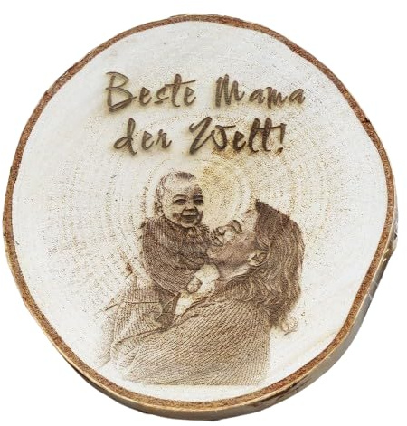 Mutter Geschenk Geburt Baby Erinnerung Foto Baumscheibe mit Fotogravur persönliches Geschenk eigenes Foto auf Holz Bild ausgefallenes besonderes Geschenk Geburtstag
