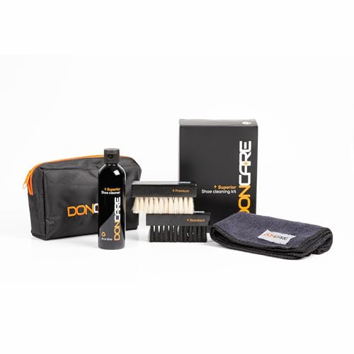 DonCare Kit Nettoyant Premium pour Sneakers, baskets et chaussures - Brosses, Nettoyant, Microfibre et Trousse.