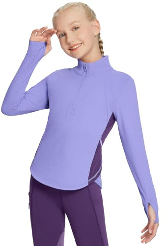 baleaf Girls Long Sleeve Shirts Fleece Jacket Fall Half Zip Pullover Kids Sweatshirts Athletic Thermal Top Purple M
