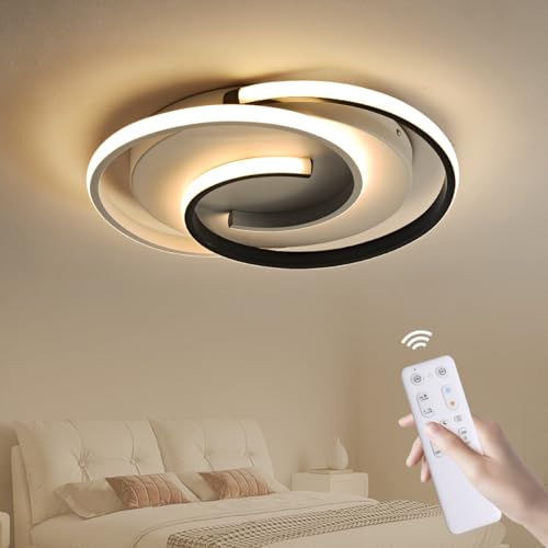 Wohnzimmer LED Deckenleuchte 32W dimmbar mit Fernbedienung, Runde Bagua Deckenlampe mit Speicher- & Timerfunktion, flimmerfrei und augenschonend, für Schlafzimmer, Esszimmer, Küche, Flur und Büro