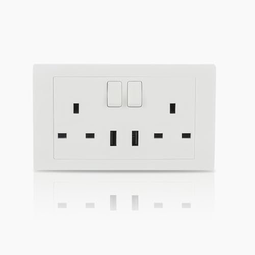 ABB Inora 2 Gang Switched 13A USB Plug Socket • Premium 13amp Plug Socket • Double Pole • White • USB Port • Safe, Reliable, and Functional