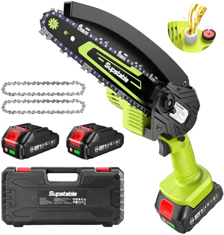 Supstable Mini Chainsaw 6 Inch, Electric Chainsaw Cordless, Battery Powered Chain Saw with Oiler, 2pcs 2000mAh Batteries, Small Handheld Garden Saws for Tree Branch Wood Cutting, Gifts for Men Women