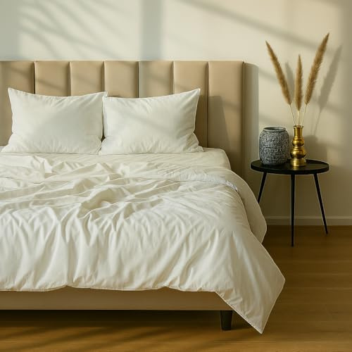 BLUMIS® Bettwäsche Baumwolle 2teilig | Perkal Bettwäsche Set 100% Baumwolle, Öko-Tex Zertifiziert, hochwertig, ganzjährig, atmungsaktiv & pflegeleich (Weiß, 135 x 200 cm | 40 x 80 cm)