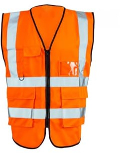 SDMAX Zipped Orange Hi-Viz Vest Waistcoat, Breathable, Multiple Pockets, High Visibility, High Visibility, Ideal For Mechanical, Warehouse, Construction, Transportation