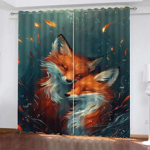Generisch Vorhang Blickdicht Tiere Fuchs 2 Stück H 175Cm X B 140Cm,Gardinen Kurz Modern Fenster Mit Ösen,Verdunklungsvorhänge Lichtundurchlässig Kinderzimmer,Kinder Vorhang Verdunkelung,A7