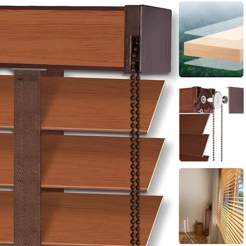Eiauiuo Innen/Außen Jalousien Window Blinds Massivholz Lamellen und Aluminiumlegierung Verdickte Spur Horizontal Verdunkelungs Rollos Jalousette Sichtschutz Jalousie für Wohnzimmer Schlafzimmer Balkon