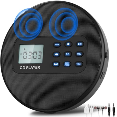 PAGJHRFJG Lettore CD con Altoparlanti: Lettore CD Ricaricabile, Lettore CD Discman con Cuffie Riproduce MP3/CD/USB Registrati