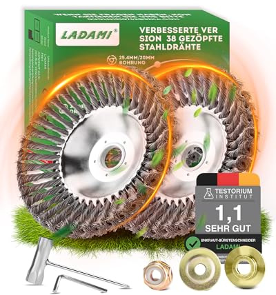 LADAMI Unkrautbürste für Freischneider Verbesserte Version - Wildkrautbürste für Motorsense - 25,4mm Bohrung Drahtbürste Freischneider,Hohe Standfestigkeit - Robust und Verschleißfest