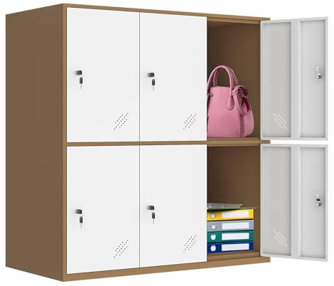Aufbewahrungsschrank aus Metall mit mehreren Fächern für Büro, Zuhause, Schlafzimmer und Fitnessstudio, Weiß (6 Türen)