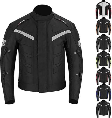 Chaqueta de motocicleta impermeable con protección CE Cordura Chaquetas de motocicleta a prueba de viento Equipo de protección de cuerpo completo (FR/ES, Letras, L, Regular, Regular, Negro)