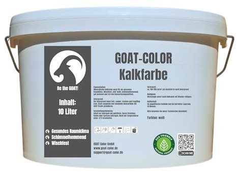 GOAT Kalkfarbe Weiß 10 Liter – Hochdeckend, Schimmelhemmend & Diffusionsoffen – Natürlich, Lösemittelfrei, Wasserbasiert & Wischfest
