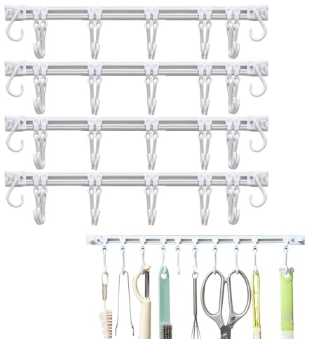 Zuasdvnk Küchenschiene mit Haken, Utensiltrack - Unter Kabinettshaken für Utensilien - Klebstoff ohne Bohrspatel Speicher, Platzsparen für Löffel, BBQ Tool