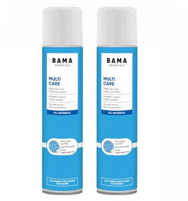 Bama Multicare Universal Care Spray - PFAS-fritt skydd för skor, väskor och jackor - för slätt läder, mocka, syntet och textil - vatten- och fläckavvisande - 2 x 300 ml