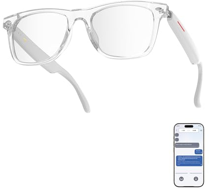 BLESSOURCE Occhiali intelligenti con AI e Bluetooth, traduttore 116 lingue, filtro luce blu, lenti polarizzate UV, bianco