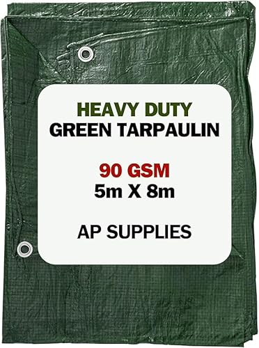 AP Supplies Green Tarpaulin 90gsm Waterproof Cover Sheet 5m x 8m | M-Grade Polyethylene Ground Sheet with Reinforced Edges & Aluminium Eyelets for Outdoor Protection