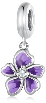 Kerraom Collier Pendentif Femme Argent 925 Pur - Charms de Cerise, Pomme Rouge, Piment, Lotus, Fleurs Violettes et Nœud Celtique Collier ou Bracelet, Parfait Cadeau pour les Filles