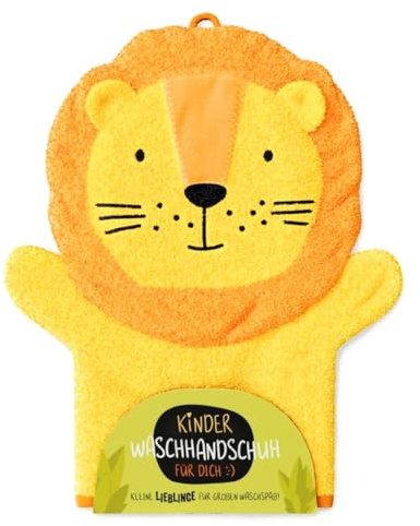 la vida GmbH Kinder Waschhandschuh Löwe, Gelb-Orange, Waschlappen für Kinder