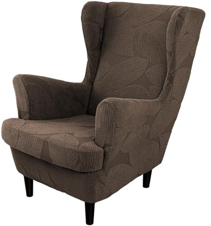 Wingback Chair Covers,Solid Color Wing Chair Slipcover with T-Cushion Cover | Stretch Non-Slip Wingback Armchair Slipcovers For Living Dining Room Wing Chair Home Decoration( Coffee)