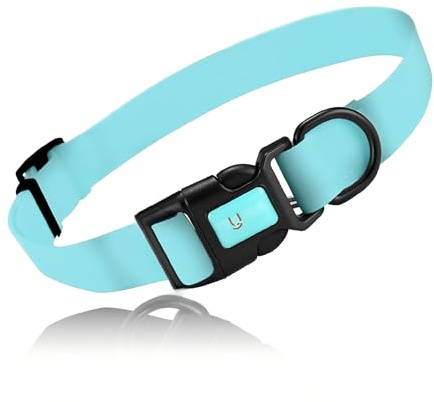 Wasserdichtes Hundehalsband, Gummi, geruchlos, langlebig, verstellbare Hundehalsbänder für kleine, mittelgroße und große Hunde, leicht zu reinigende Halsbänder mit Schnalle und D-Ring, Seeblau, Größe