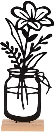 UNUS Deko-Aufsteller Peonia im Glas aus Metall mit Bambus-Sockel, Schwarz | stilvolle Tischdeko für Innen- und Außenbereich, modernes Blumendesign