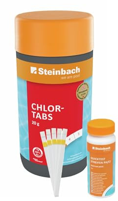 Steinbach Poolpflege Test-Set | Quicktest Streifen für pH-Wert & freies Chlor + Chlortabs 20 g | Wasseranalyse & Desinfektion in einem Set | schnelllöslich & pH-neutral | für Pools & Whirlpools