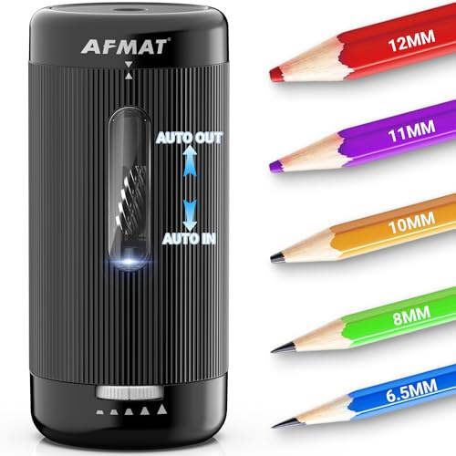 AFMAT Elektrischer Anspitzer mit Behälter, Aufladbarer Automatischer Spitzer für Dicke Farbstifte 6.5-12mm,USB Aufladbar Tragbarer Bleistiftschärfer mit Einstellbaren Spitzen für Schule/Büro,PSC3