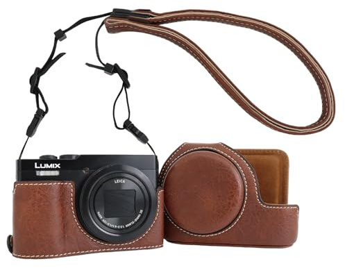 Rieibi ZS99 kamerafodral, PU-läder kamerafodral för Panasonic Lumix DC-ZS99 digitalkamera, avtagbart skyddsfodral med justerbar axelrem, skönhetsskydd
