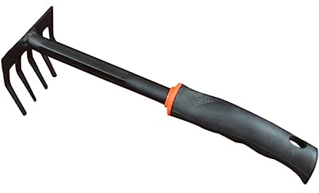LOORGVEL Rastrillo De Jardín De Acero con Mango Corto Mini Rastrillo De Mano para Césped Pequeño para Limpieza