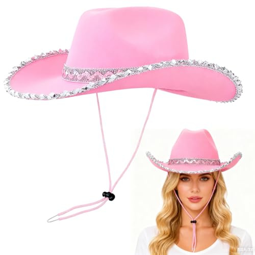 EduPlayte Cowboyhut für Damen & Herren | Atmungsaktiver Kunstvelourshut Rosa mit verstellbarem Innenband | Western Style mit für Outdoor