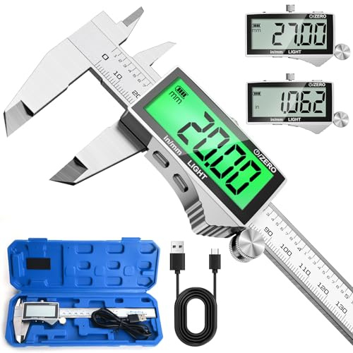 Preciva Digital Caliper Rechargeable, Large LCD Screen Vernier Calipers, 150mm / 6inch Calipers Measuring Tool, 0.03mm High Accuracy, MM/IN Conversion, Lock & Zero Function, Waterproof & Rustproof