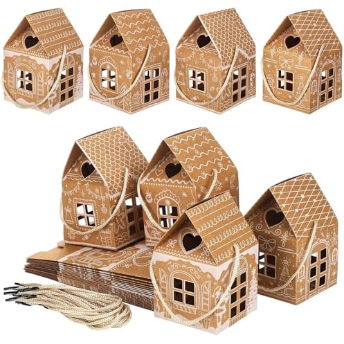 24 scatole regalo di Natale per caramelle e pan di zenzero, mini scatole di cartone per feste di Natale per biscotti e spuntini.