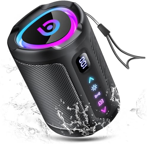 aowoka Altavoz Bluetooth portátil inalámbrico con Luces LED, Pantalla Digital Inteligente+Smart EQ, Altavoz Bluetooth Potente Bass Boost, Bluetooth 5.4, Speaker para Viajes/Deportes/Fiestas/Ciclismo
