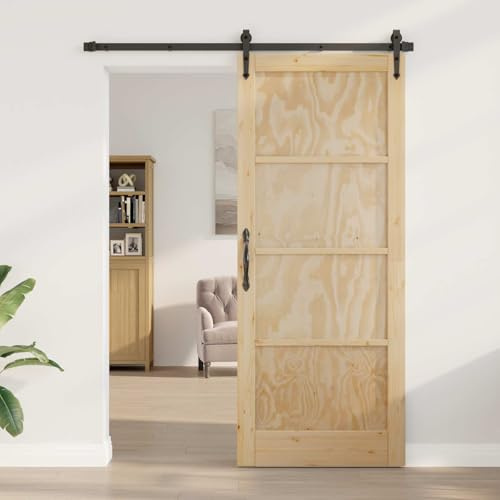 Kaloriko Puerta interior natural 86 x 211 cm, madera contrachapada, puerta corredera rústica, ahorra espacio, robusta, diseño versátil para viviendas