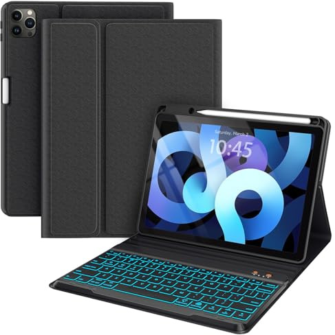 Funda de teclado para iPad Air de 6ª/5ª/4ª generación de 10.9 pulgadas con soporte para lápices 2022/2020, Pro 11 1ª/2ª/3ª generación (2021/2020/2018), cubierta de teclado retroiluminada desmontable
