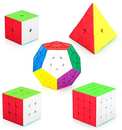 Maomaoyu Zauberwürfel Speedcube Set, Puzzle Cube Set 2x2+3x3+4x4+Pyraminx+Megaminx Zauberwürfel,Speedcube-Bundle（ohne Aufkleber）