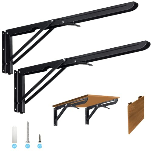 Équerre Étagère Murale 2 Pièces 500 mm - Équerre Charge Lourde, Équerre Pliante, Acier Inoxydable Équerre Rabattable Murale, Support d' Étagères Pliable, Table Étagère