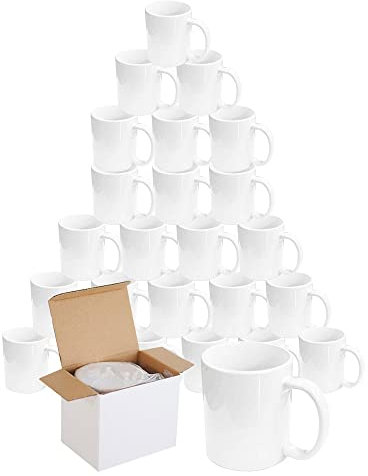 Yesuitme White Sublimation Mugs 11oz Blank Small Handle Heat Press AAA Grade Coffee Mug with Gift Boxes, Double ORCA Coated Ceramic Plain White Mugs for Heat Press Printing (24)