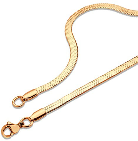 555Jewelry Stainless Steel Herringbone Chain Necklace for Women and Men - Flat Snake Chain for Ladies - Elegant Rose Gold, 20 Inch