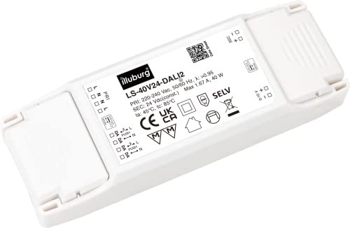 illuburg Trasformatore LED 24V 40W Dimmerabile DALI PUSH 0-10V Senza Sfarfallio per Strisce LED Alimentatore Driver Power Supply