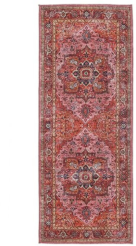 RugVista Georgia Oriental Rug, Modern, 80x200 cm, Rectangle, Carpet, Low Pile, Machine Washable 30°, living-room,bedroom,kitchen,hallway, Red/Pink