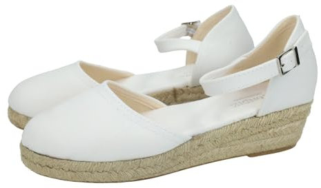 CONDIZ 261 Spartigas Bianche Comunion per Ragazze, con un Poco di zeppa e Fibbia, Punta chiusa, Semplice senza Ornamenti RAGAZZA Scarpa COMUNIONE, bianco, 40 EU