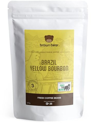 Brazilian Beans 227g - Brazil Yellow Bourbon Speciality Coffee - Medium Roast - Brown Bear - For All Coffee Machines - Strength 3