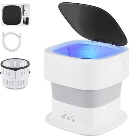 HAZARA Minilavadoras Portatiles ， Lavadora Carga Superior 9L con Spin Dry,Entrada Y Salida Automática De Agua ， Lavado PortáTil Plegable para Ropa Interior HigiéNica Limpia