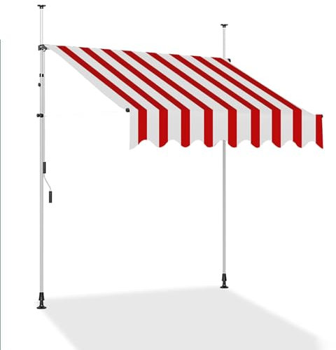 Klemmmarkise mit Kurbelgriff, Kein Bohren Erforderlich. Verstellbare Klemm Markise für den Außenbereich, Ideal für Jedes Fenster oder Jede Tür ( Color : Red-white , Size : 138*47/350*120cm )