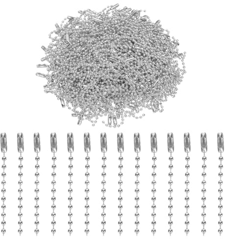 sourcing map 220pcs Metal Ball Bead Chain, 100mm Long Bead Connector Clasp Dog Tag Hanging Chain for Key Chains Tags Craft Projects Jewelry Making, Silver