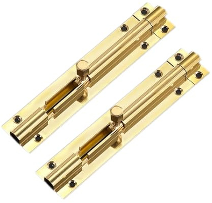 2 Pack Door Lock Bolts, Brass Sliding Bolt Lock Door Bolts for External Doors, Door Bolt Security Lock Latch with Screws for Internal Doors, Bedrooms, Fences, Sheds, Bathroom, Windows (Gold, 3 Inch)